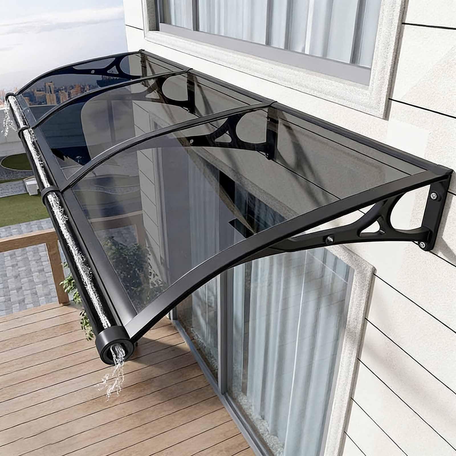 GJMSSMY Transparent Outdoor Canopy for Door & Window, Weather Resistant Awning for Entrance, Balcony, or Terrace, Gray, 120x150cm/47x59in, Protects from Rain, Snow & Sun