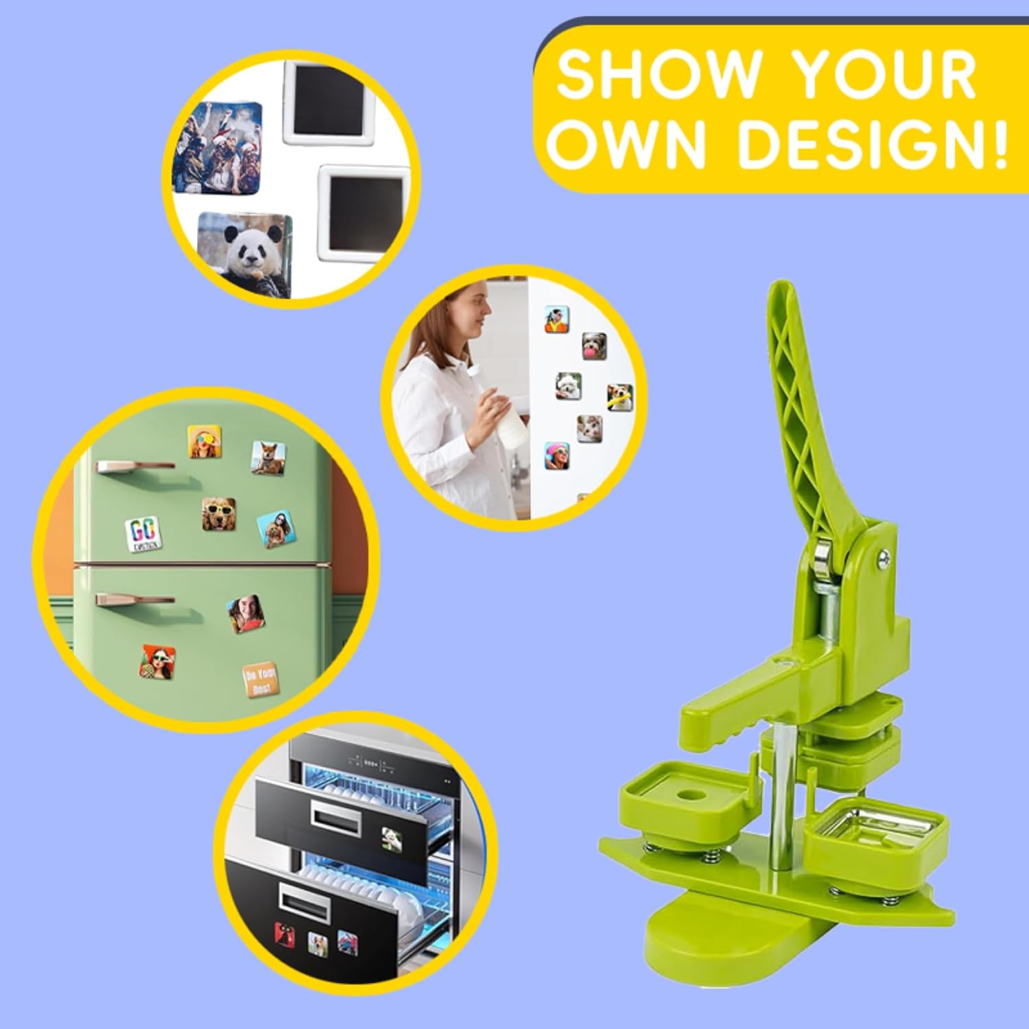 Square-Shaped Button Maker Machine,50mm/1.97 inch Square Fridge Magnet Maker Kit with 100 Sets of Refrigerator Magnet Supplies