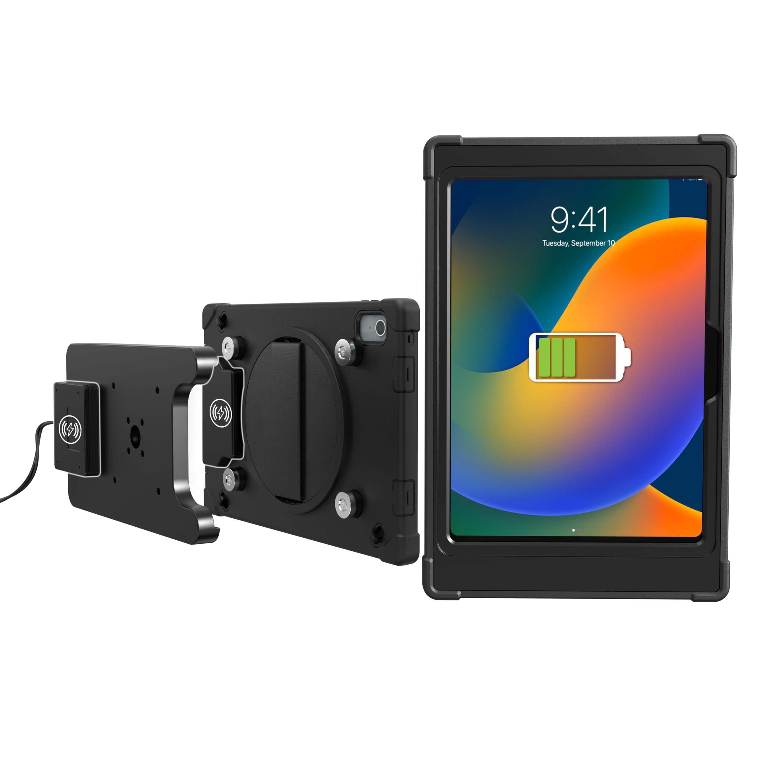 CTA Digital iPad Wireless Charging Case - CTA Wireless Magnetic Charging Case and Base with Splash-Proof, Impact-Resistant Thick Silicone Cover for