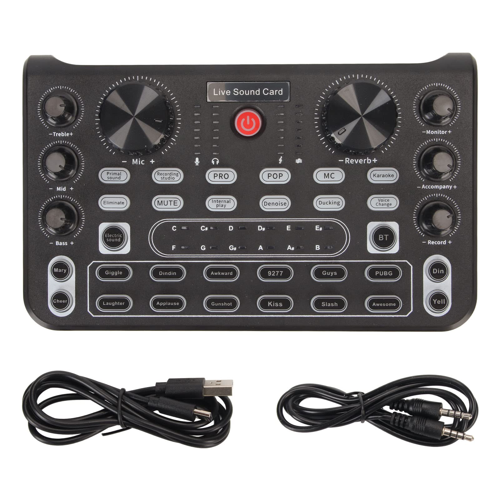 Professioneller Audiomixer, Voice Changer Live-Soundkarte mit Mehreren Soundeffekten, Externe Soundkarte mit Geräuschunterdrückung für Musikaufzeichnung, Streaming, Podcasting,