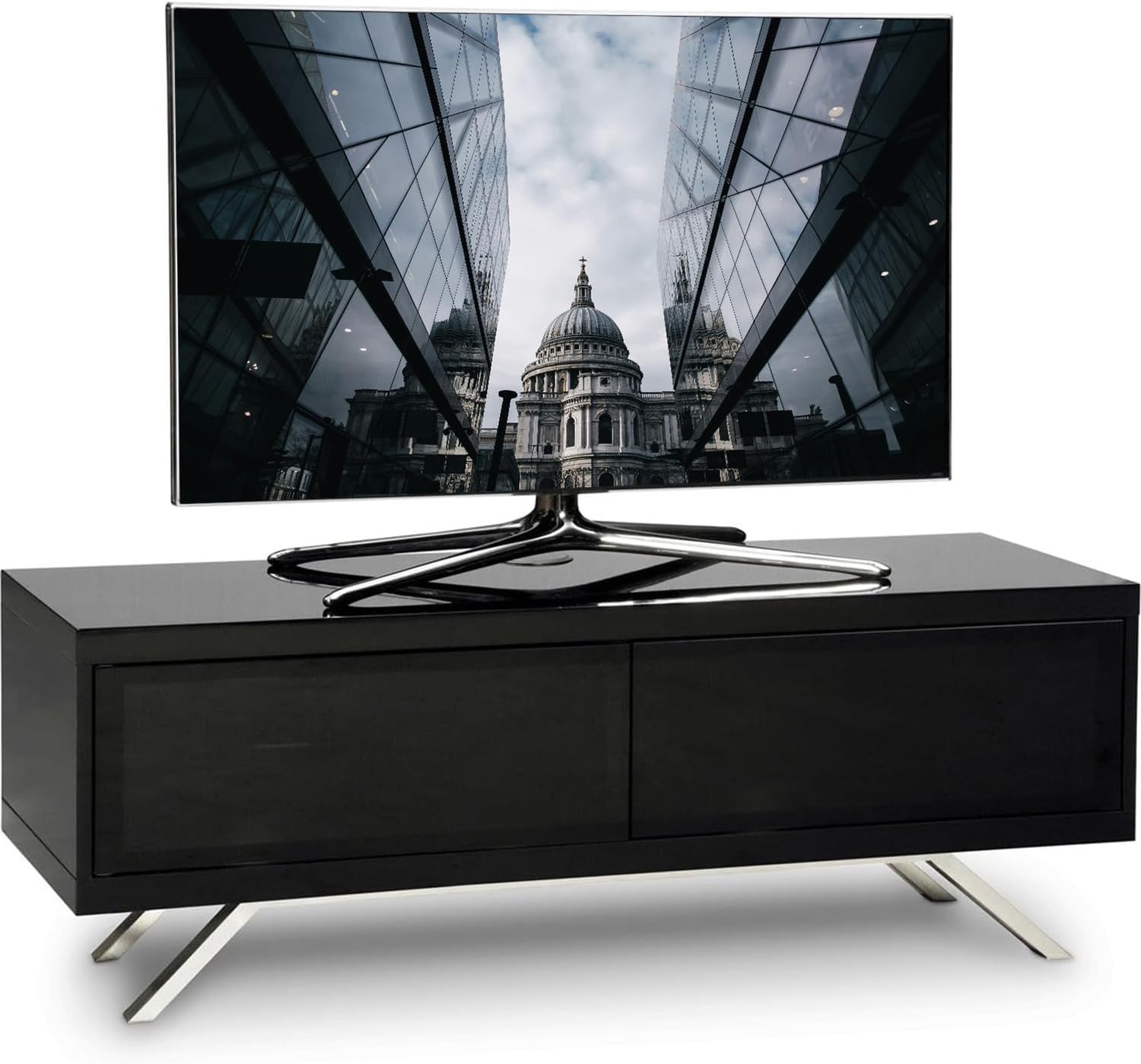 TUCANA 1200 HYBRID BLACK Beam Thru Remote-Friendly up to 60" Flat Screen TV Cabinet Stand
