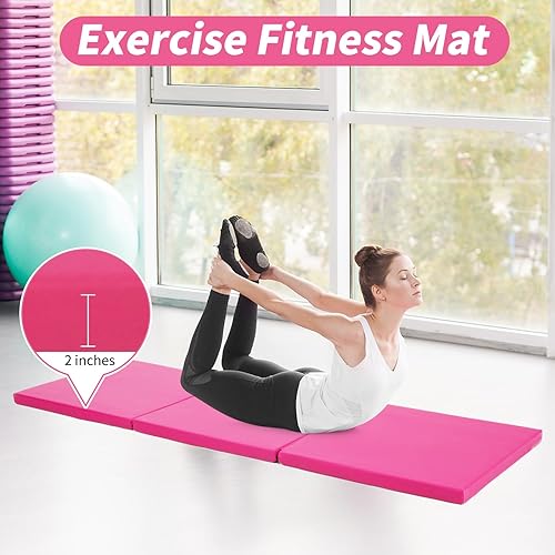 Miniatura 3 de BLKMTY Colchonetas de gimnasia de 2 x 6 x 2 pulgadas, tapete plegable para ejercicio, esterilla de yoga, aeróbicos, fitness, colchoneta plegable de