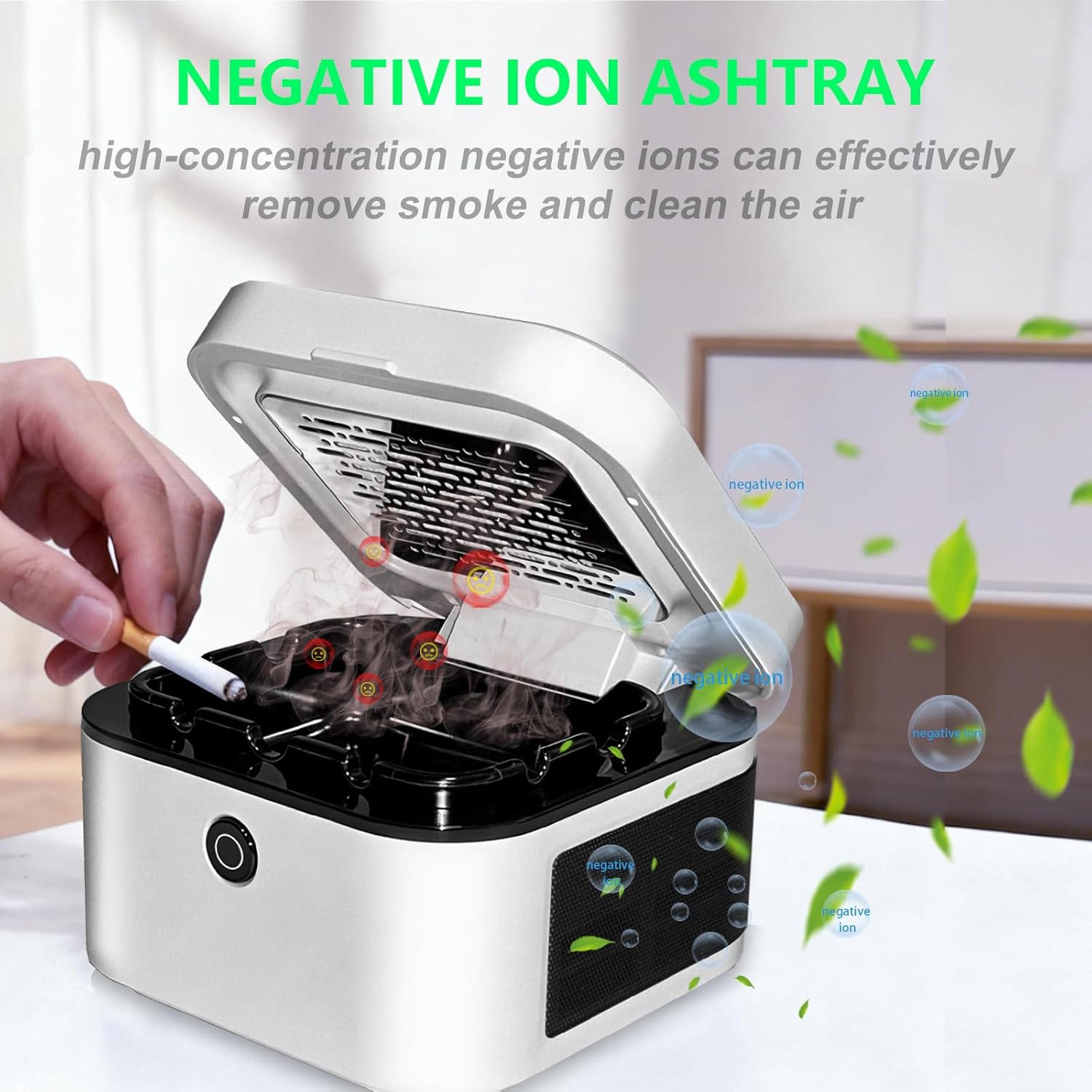 Multifunctional Smokeless Ashtray with HEPA Filter,Rechargeable Air Purifier for Cigarette Smoke,Portable Ashtray for Indoor & Outdoor Use (White)