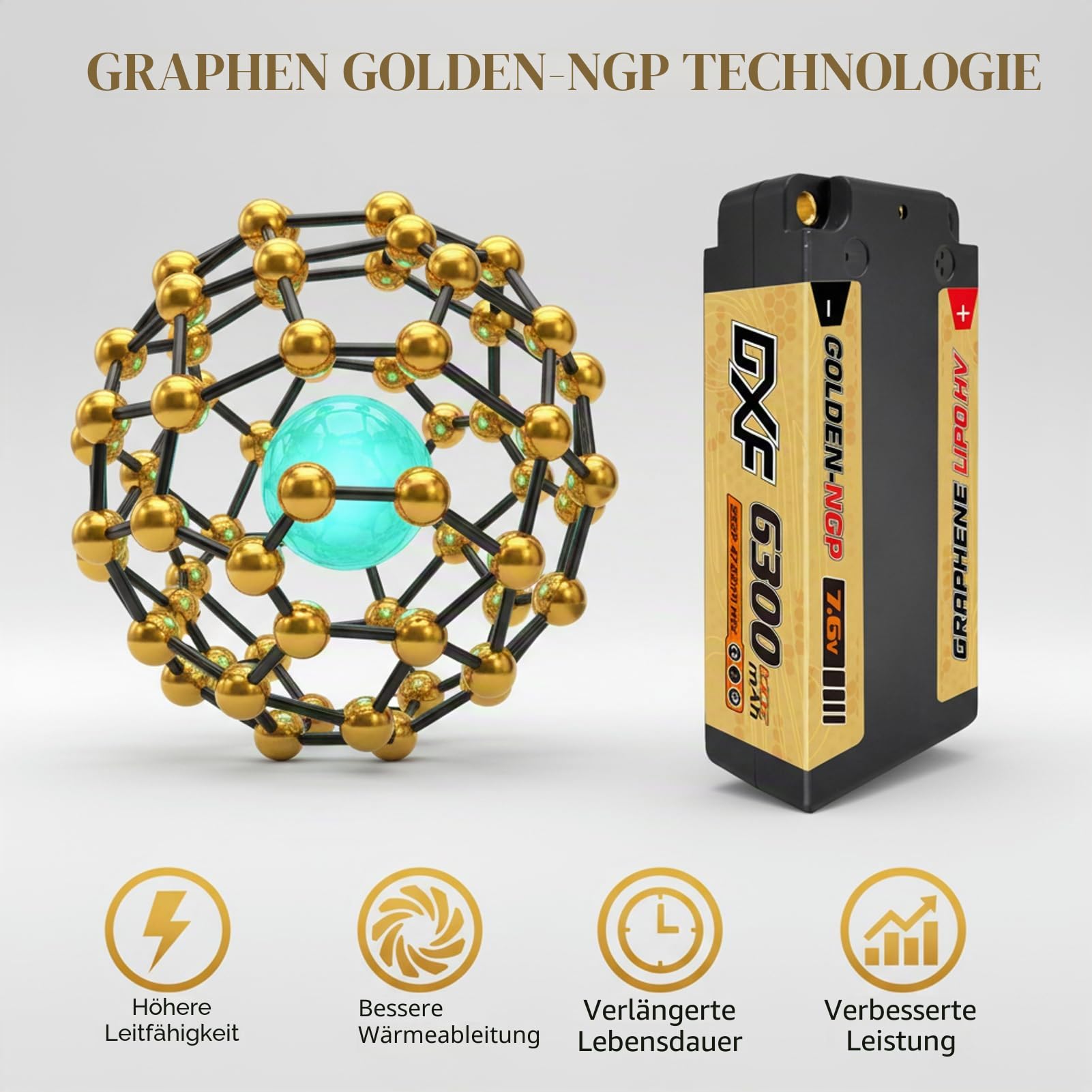 DXF 2 Packungen 2S HV LiPo Akku 7.6V 6300mAh 140C mit 5mm Deans T Stecker Leistungsstarker für Modellfahrzeuge 1:8 1:10 RC Auto Essential Enthusiasten Kompakt Robust Langlebig