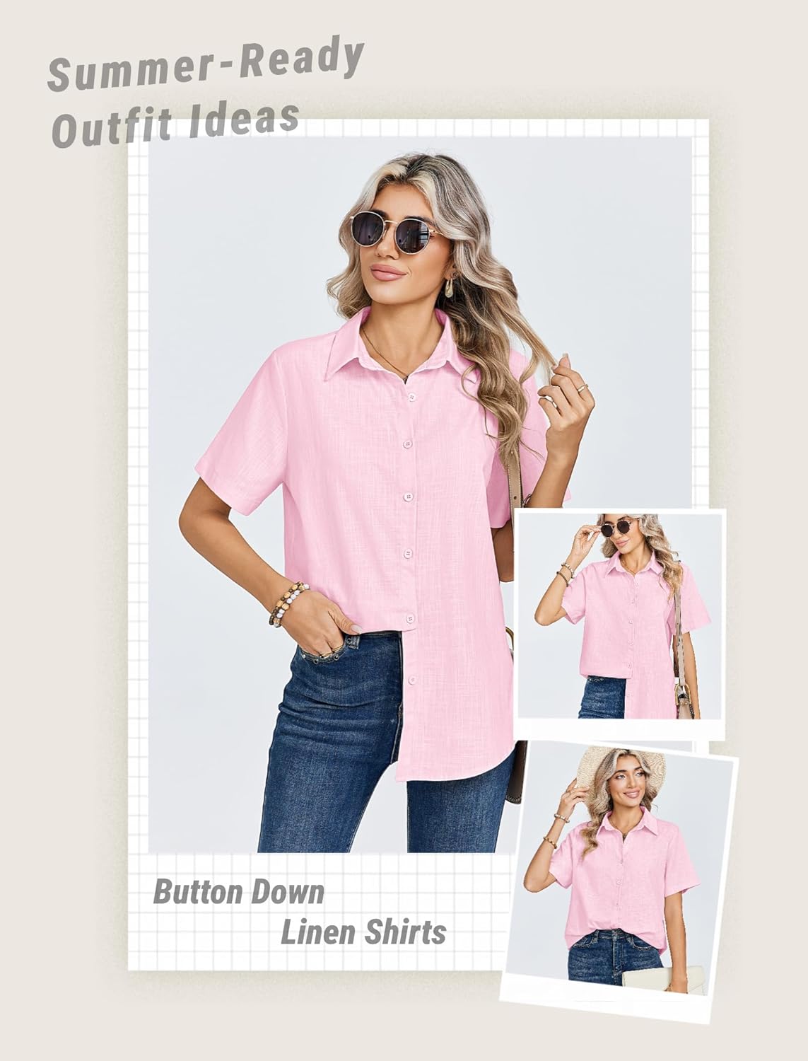 Zeagoo Women Linen Button Down Shirts Short Sleeve Blouse Business Casual Tops Dressy Summer Outfits - Image 7