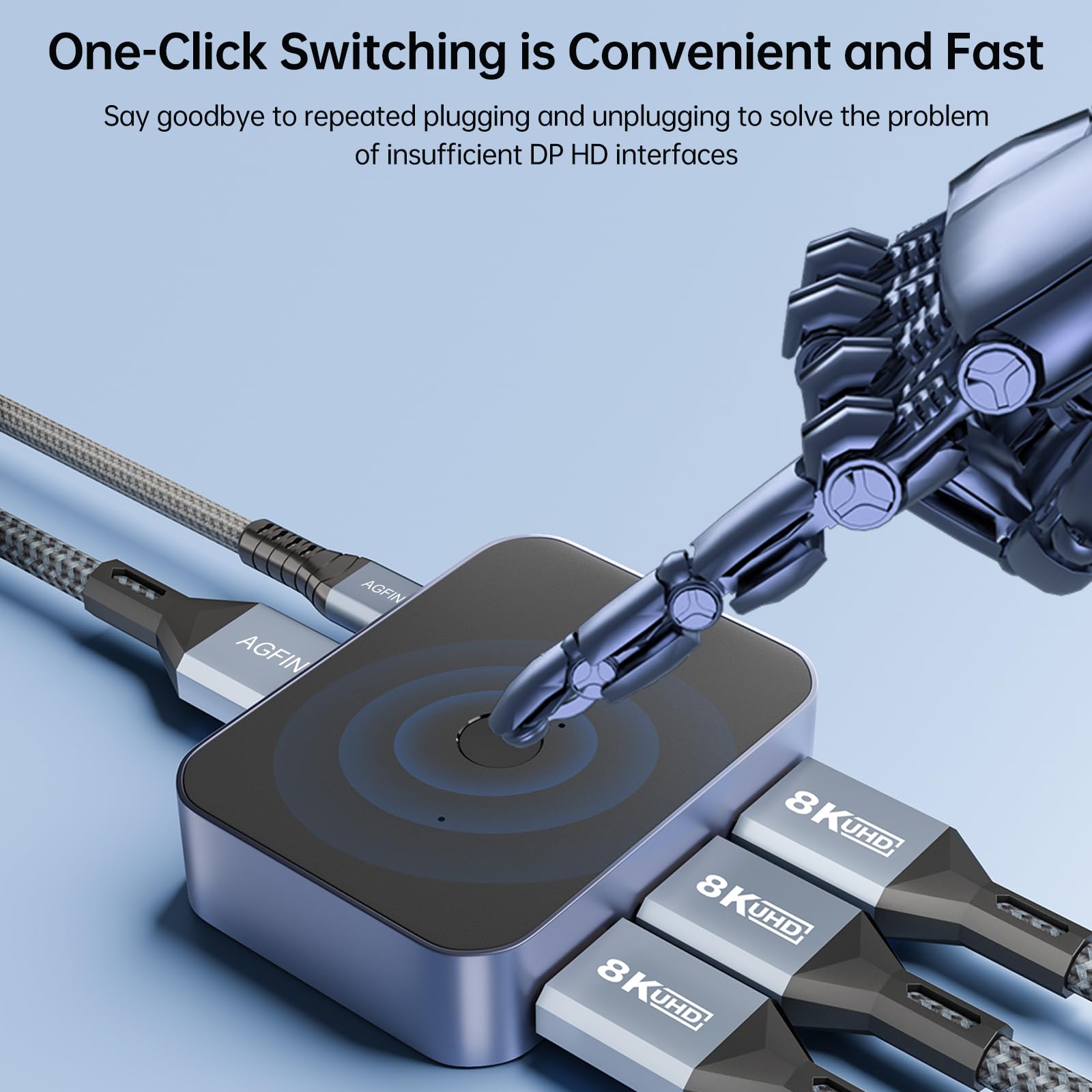 Switch 8K DisplayPort 1.4, DP Switcher 3 in 1 Out, 8K@60Hz 4K@144Hz, interruttore On-click, supporta Dolby Atmos, HDR, DTS, DSC, UHD per PC Monitor Laptop