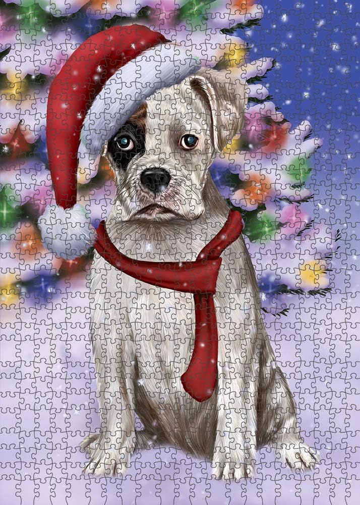 Christmas Winterland Wonderland Boxer Dog Jigsaw Puzzle for Adults - Animal Printed Interlocking Puzzle Game Artwork - Gift for Dog Lover's -1000 Pcs 29.5"x19.7", PZLE54697
