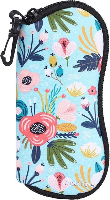 molshine Soft Sunglasses Case,Neoprene Zipper Glasses Pouch,Portable Eyeglasses Bag with Hook for Women Men