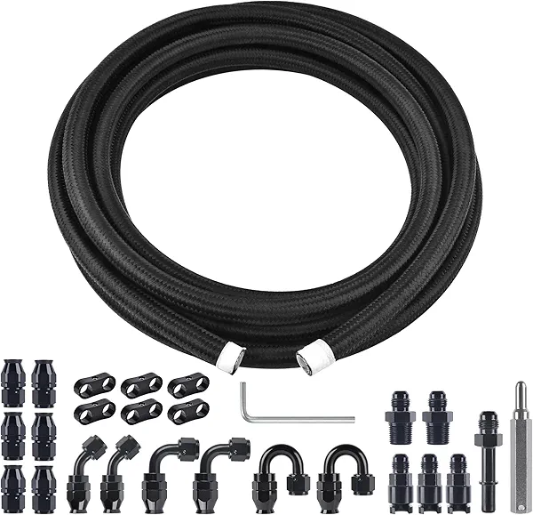EVIL ENERGY 6AN PTFE Fuel Line Kit,E85 Nylon Braided Fuel Hose 26FT PTFE LS Swap EFI Fuel Line Fitting Kit AN6