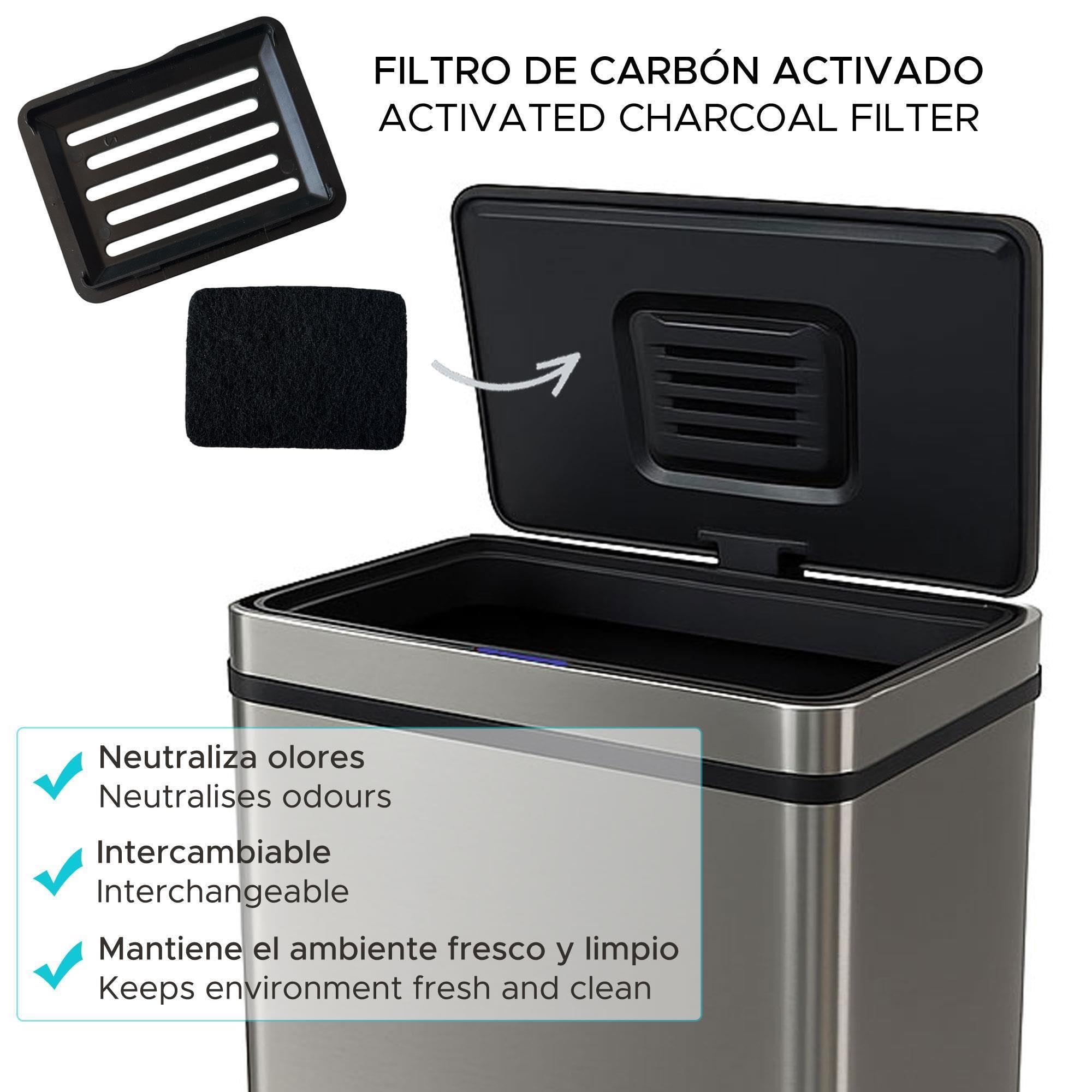 Cubo de Basura de 70L color Metálico en Acero inoxidable con Sensor automático y Filtro antiolor 78cm altura