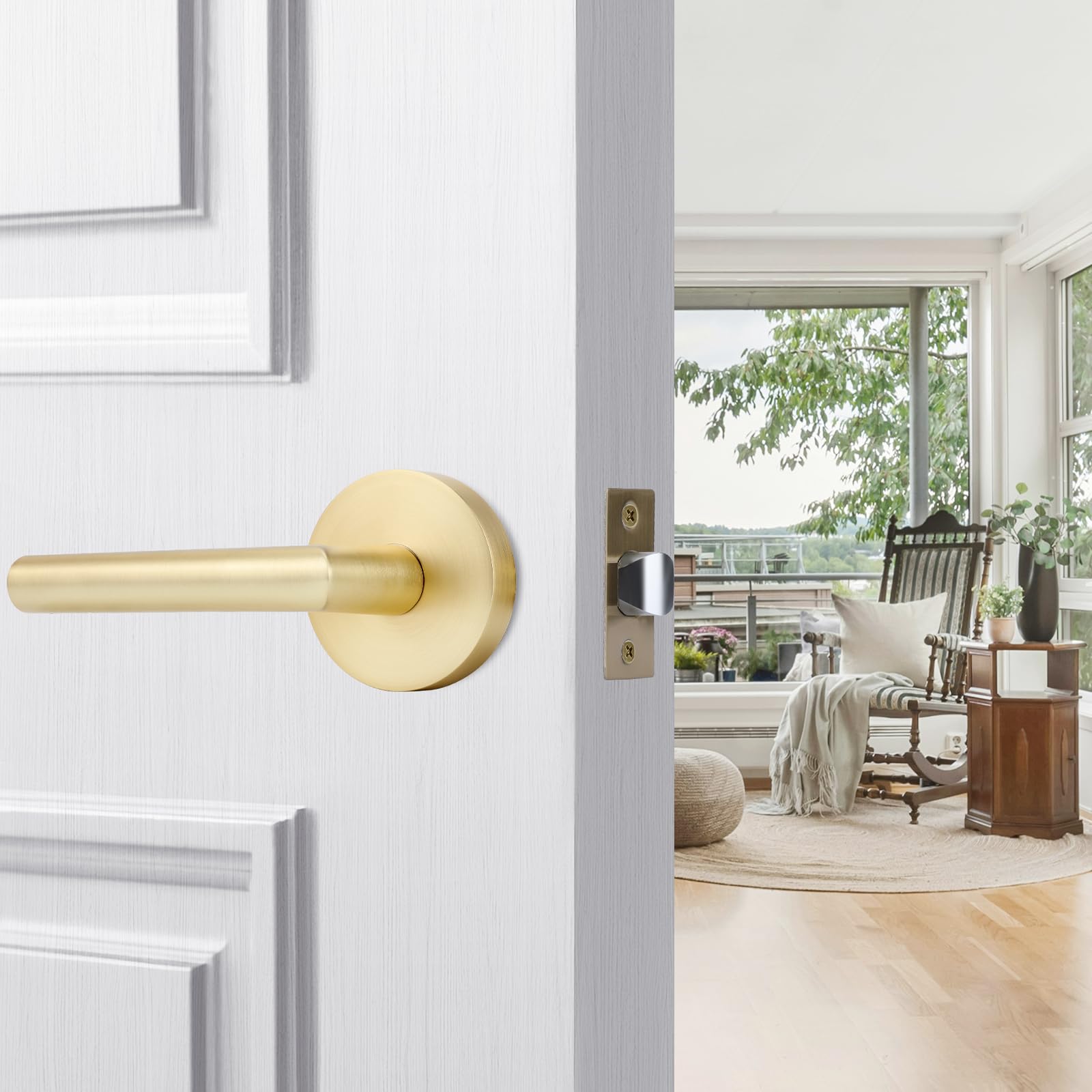 Goldenwarm 5-Pack Brushed Gold Door Knobs - Passage/Closet Knobs Without Lock, Adjustable Fit