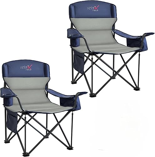 Paquete de 2 sillas de campamento plegables de gran tamaño, soporte resistente de 500 libras, silla para exteriores con portavasos de almacenamiento