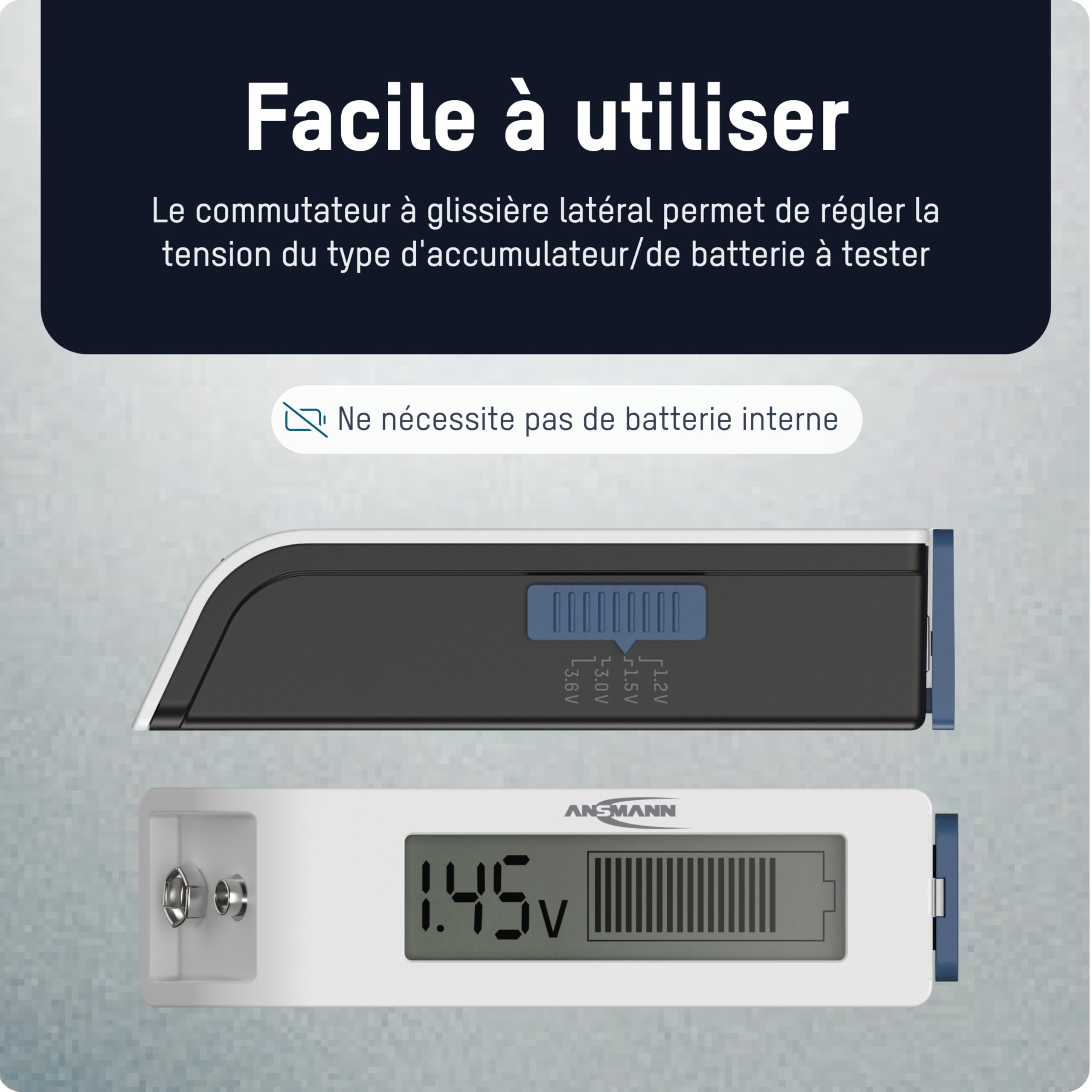 ANSMANN Testeur de piles pour piles rechargeables, piles & piles bouton au lithium usuelles (plus grandes que 2025) résultats précis sur écran LCD, test rapide & facile, Comfort Check compact