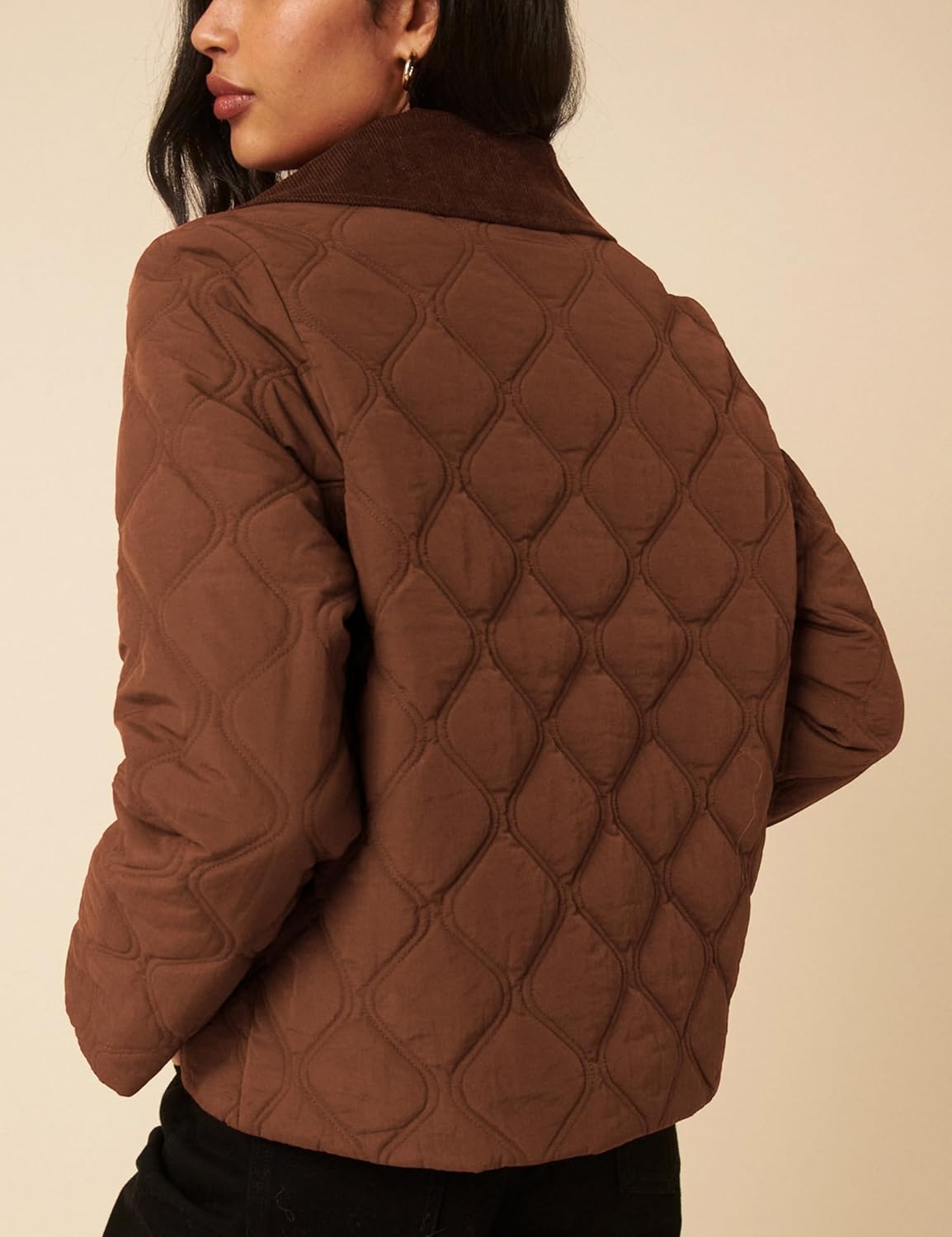 Lviefent Womens Quilted Jacket Lightweight Button Down Puffer Jacket Corduroy Collar Padded Coat Outwear with Pockets - Image 5