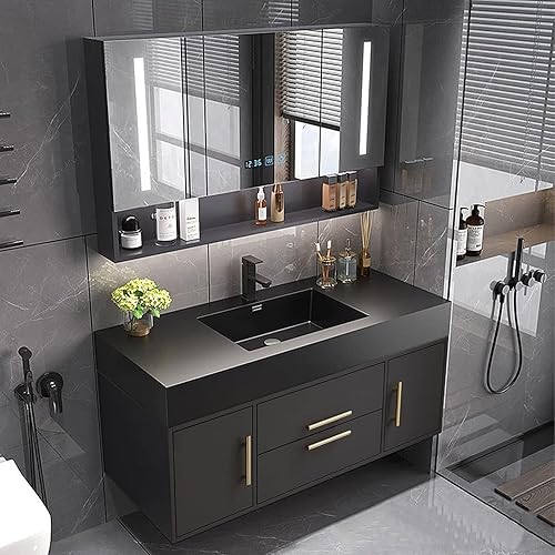 Tocador de baño de 48 pulgadas con lavabo individual - Armario de espejo inteligente e iluminación LED  Moderno tocador de baño montado en la pared