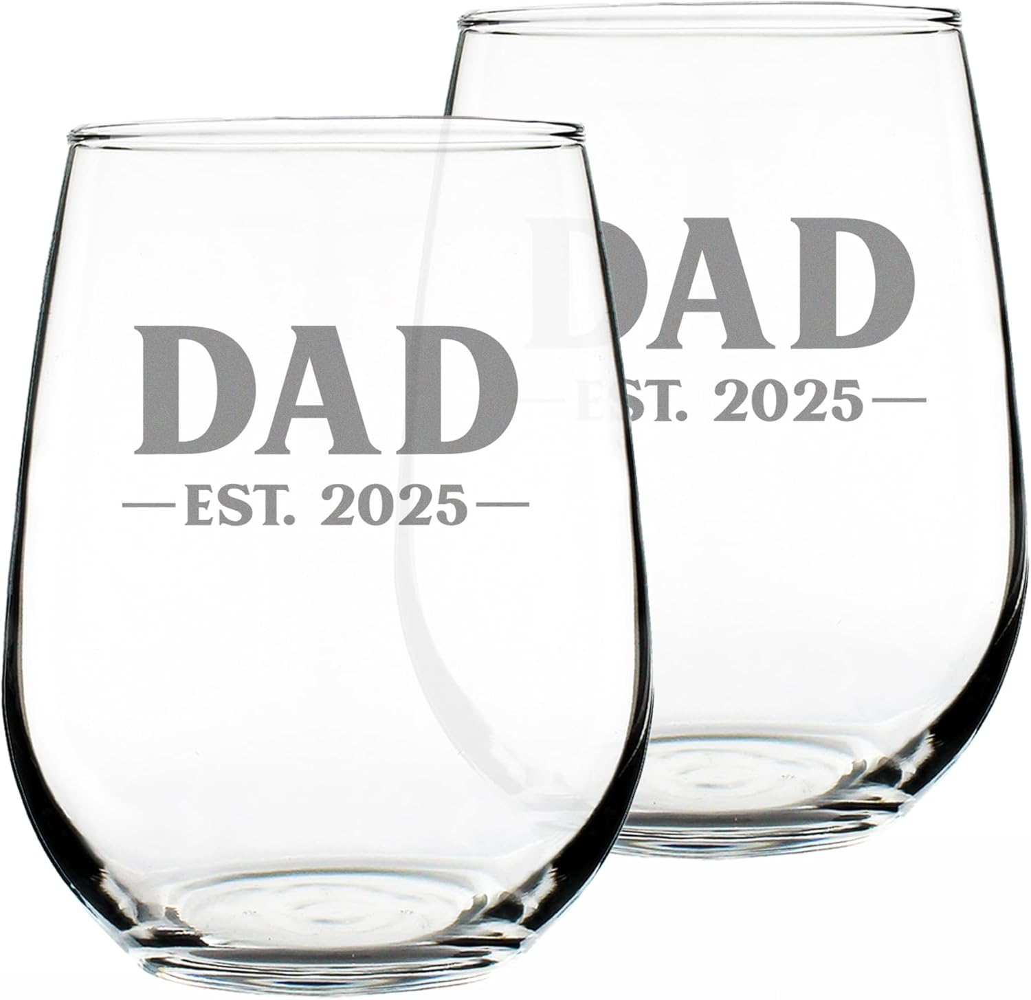 Custom Dad Est 20XX - New Father Stemless Wine Glass Gift for First Time Parents - Personalized Bold 17 Oz Large Glasses