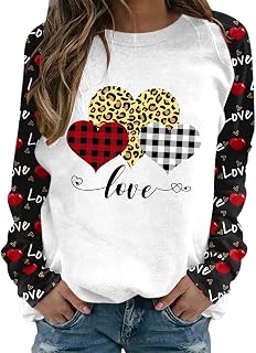 MUDUH Women Valentine's Day Heart Printing Casual Pullover Sweatshirts Long Sleeve Sweatshirts Women Long Sleeve Hoodie Sweatshirt
