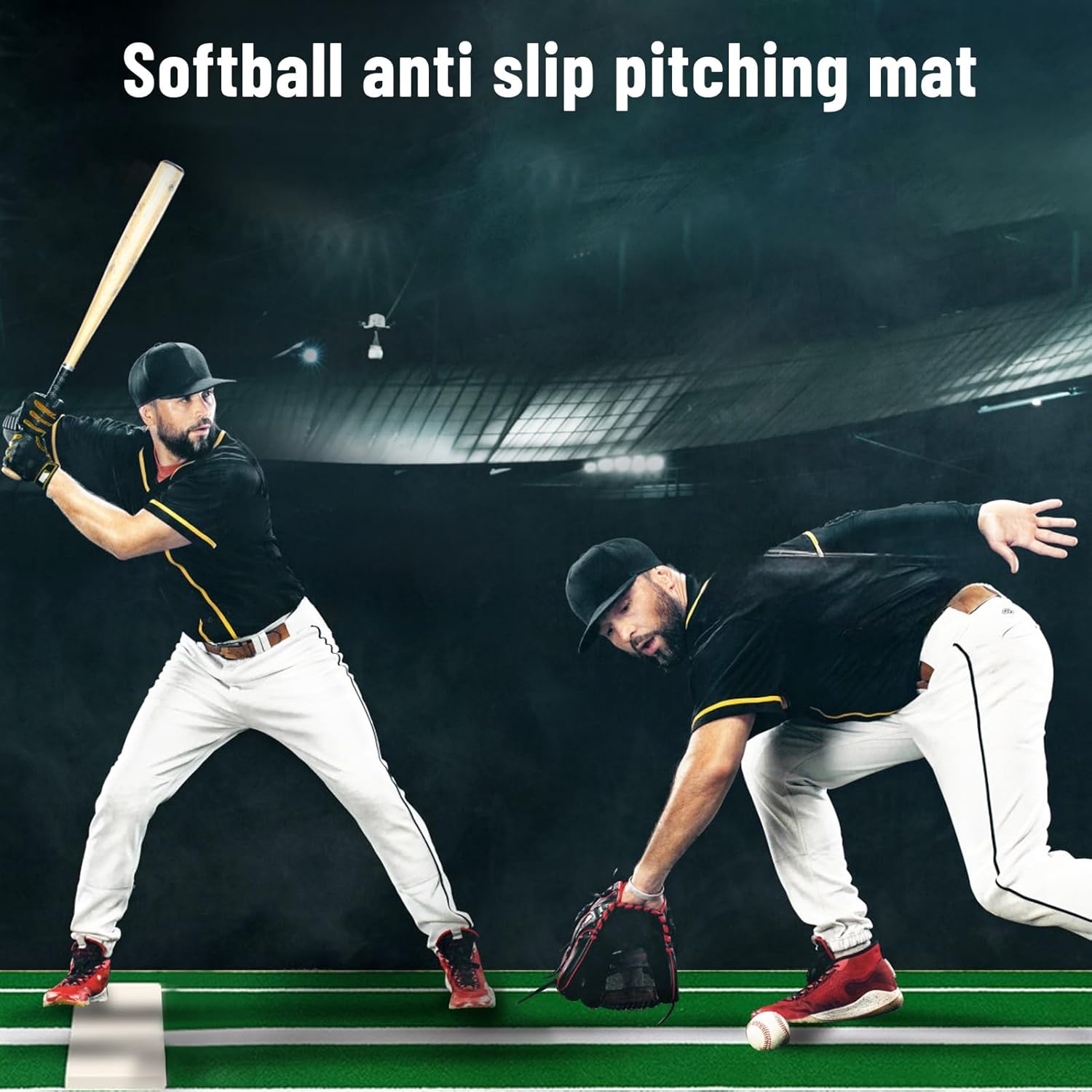 Softball Pitching Mat, Artificial Grass Softball Pitching Mound, Baseball Hitting Pitchers Practice Aid Pad with Pitchings Rubber for Outdoor and Indoor