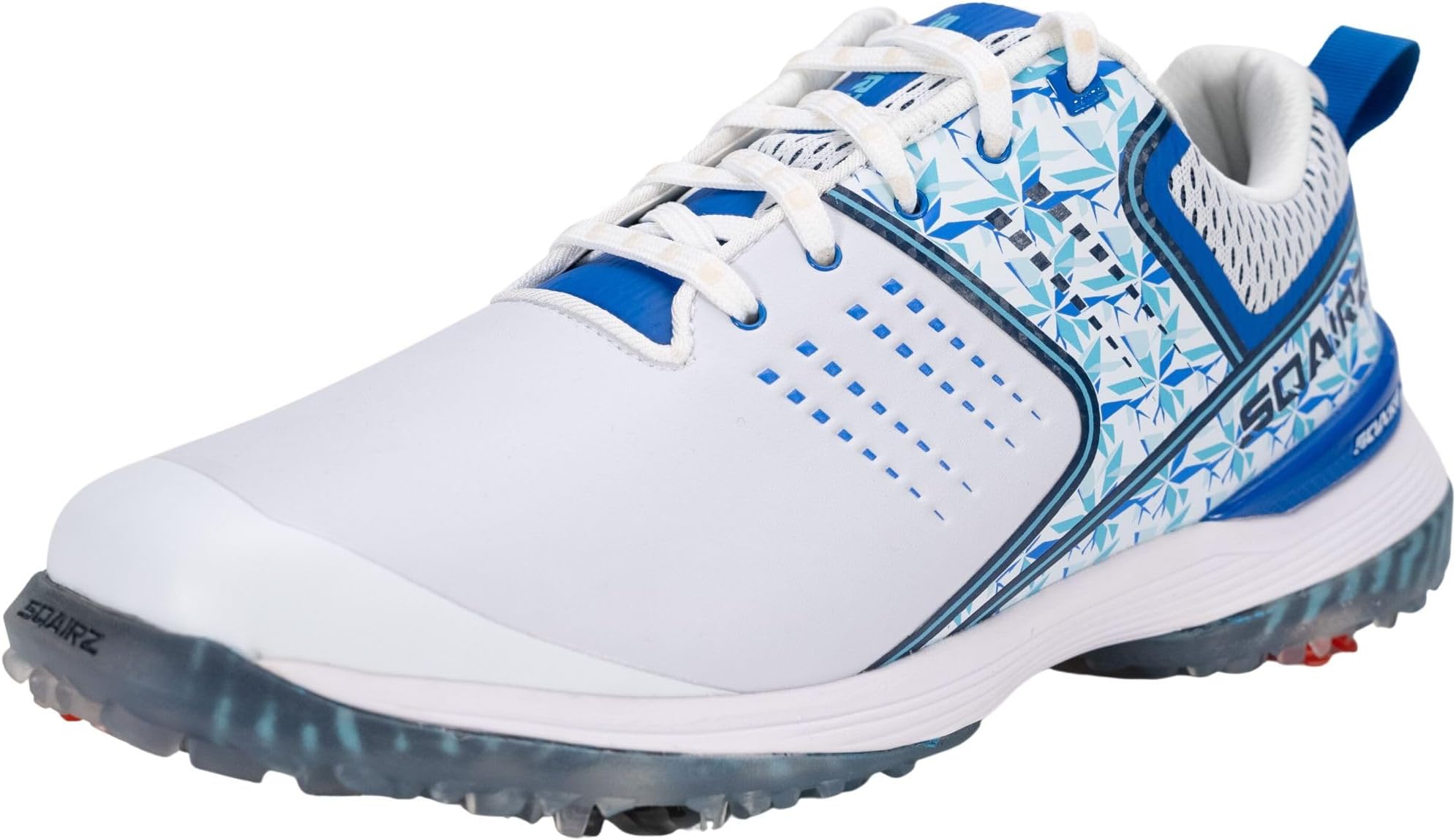 SQAIRZ Speed Men's Athletic Golf Shoes, Golf Shoes, Designed for Balance & Performance, Replaceable Spikes, Waterproof, Golf Shoes Men with Spikes, Mens Golf Shoes, Golf Footwear, White/Blue, 6 UK