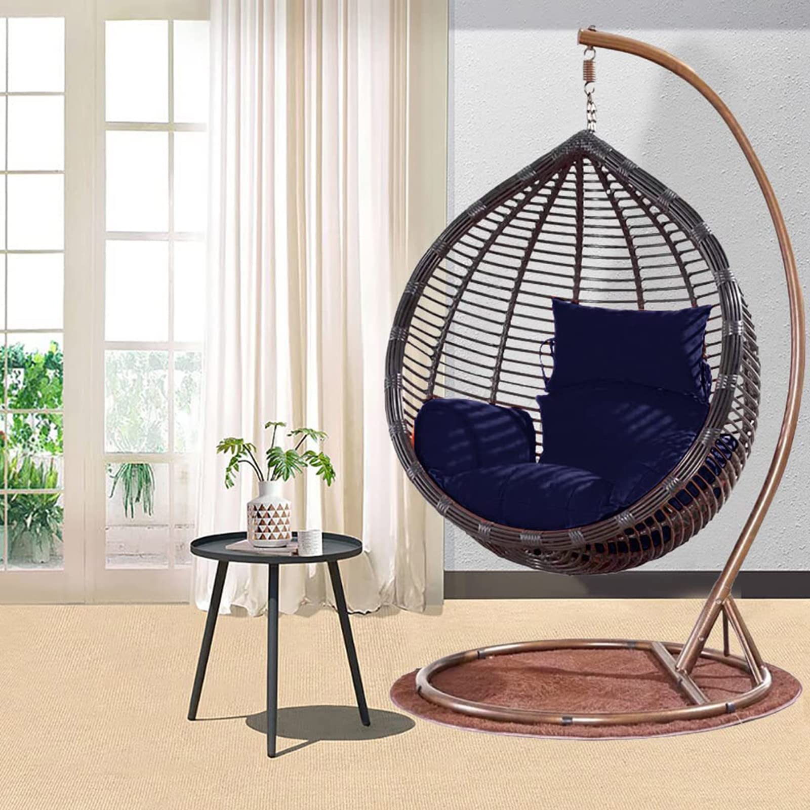 CojíN para Colgar En Forma De Huevo, CojíN De RatáN, Almohadillas para Silla De Hamaca De Huevo Colgante Gruesa, Tapete Suave para Camas Colgantes Cestas Sillas (Size:66X45CM,Color:Dark Gray)
