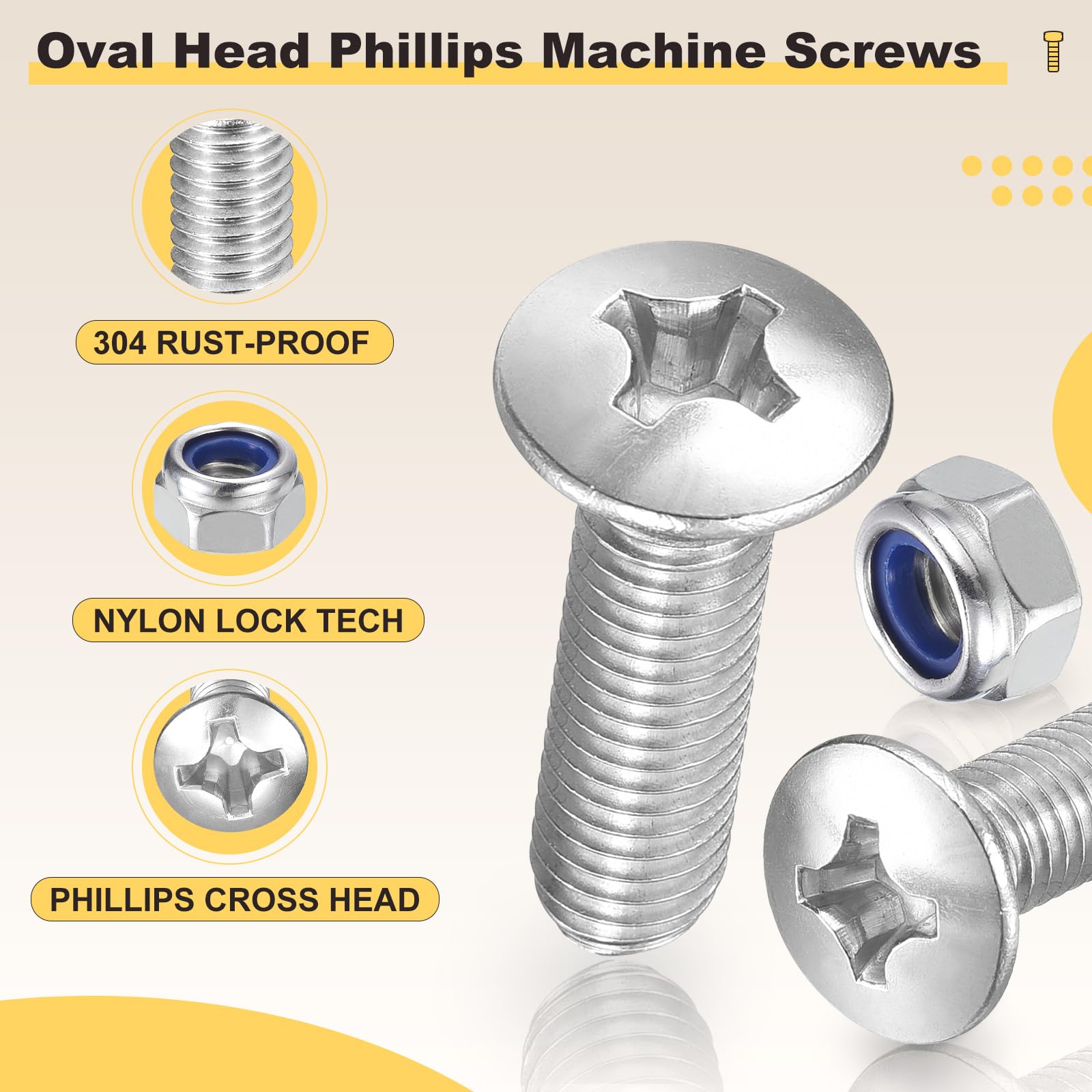 METALLIXITY Phillips Cross Flat Round Head Machine Screw with Nylon Insert Lock Nut Kit (M5-0.8x10) 100Pcs - Image 3