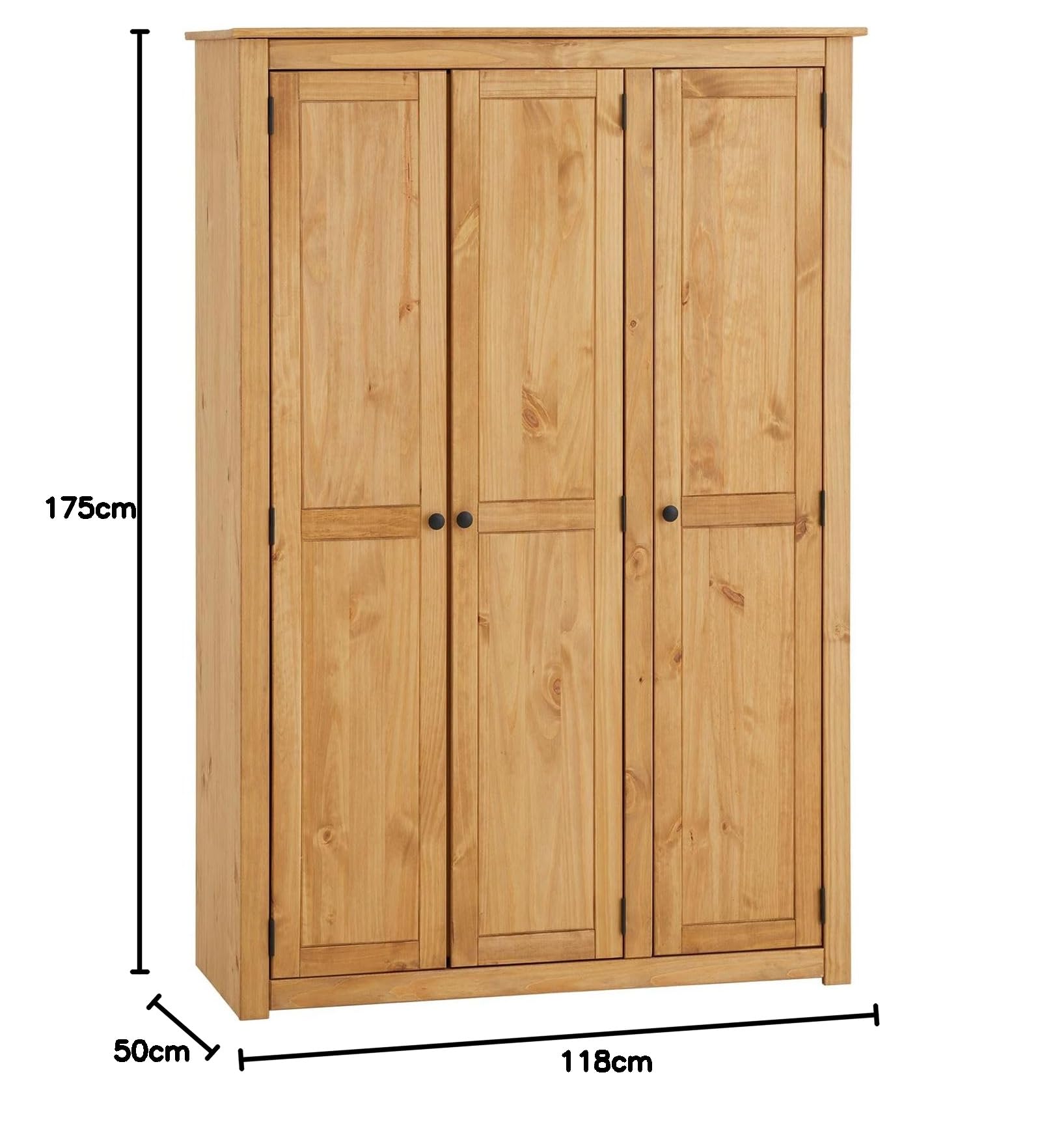 IDIMEX Kleiderschrank CANCUN - Massiver 3-türiger Schlafzimmerschrank, Kiefer, gebeizt/gewachst