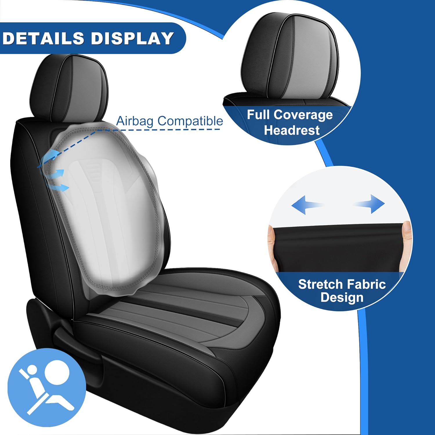 for Mitsubishi Outlander Seat Covers 2007-2024 2025 2026 Car Seat Covers Full Set Luxury Leather Automotive Seat Covers for Outlander (Black&Grey, 5 Seats)