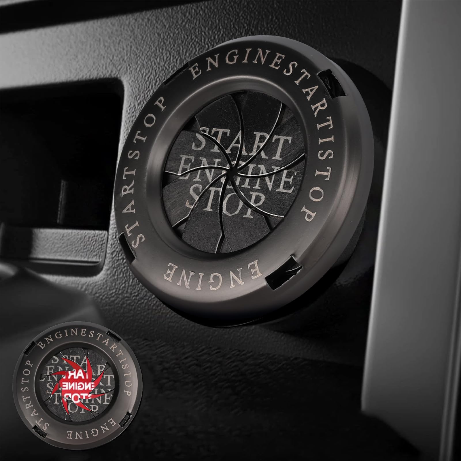 Zurligi Car Push Start Button Cover, Metal Rotary Push Start Button Cover, Car Engine Push to Start Stop Accessories, Auto Ignition Switch Cover, Motorcycle Ignition Key Switch Cover