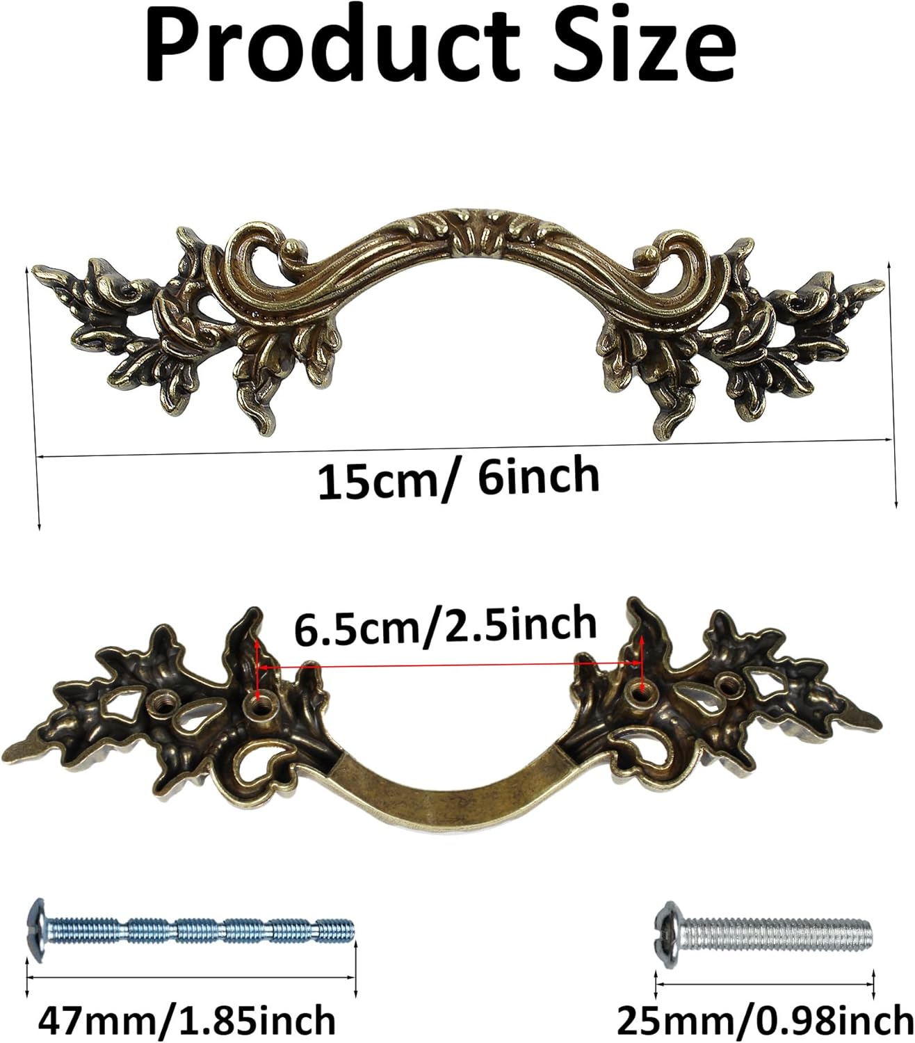 4PCS 6Inch Vintage Drawer Pulls, Antique Bronze Cabinet Handles, Euro Style Dresser Hardware, Classic Decorative Furniture Handles for Kitchen, Bathroom, Cupboard