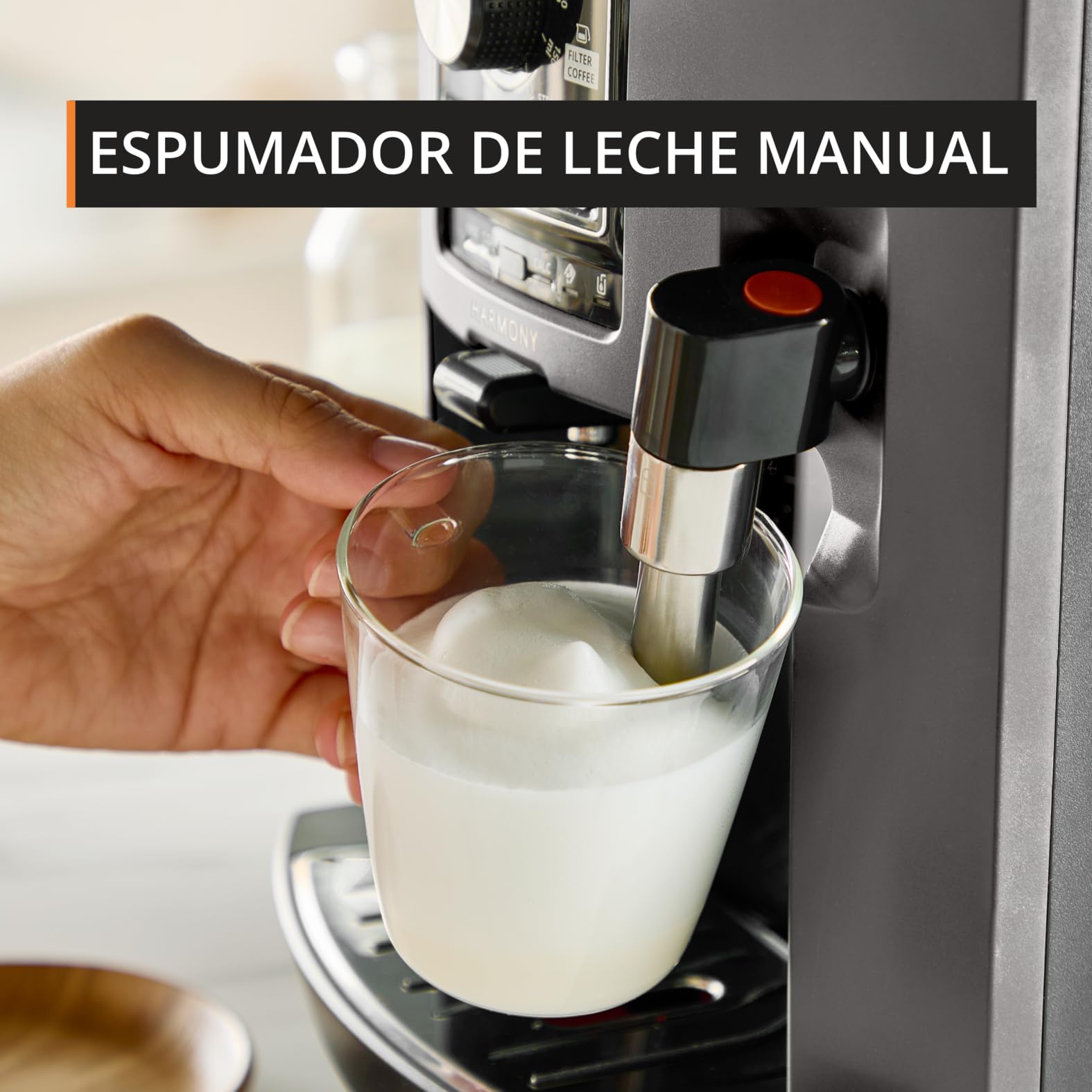 Krups Harmony, Cafetera Superautomática, 4 Bebidas de café y leche, Espumador De Leche, Limpieza automática, Funcioón de doble taza, Compacta, Color carbón, EA508BE0