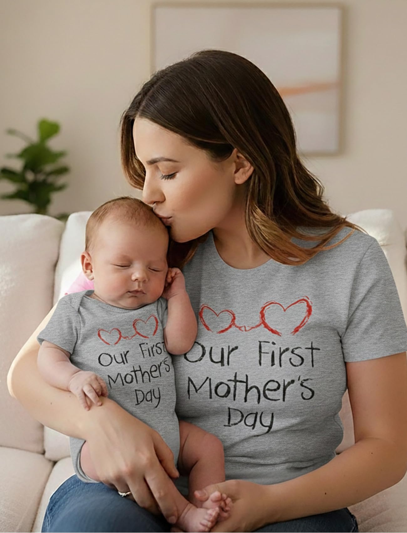 Tstars Our First Mother's Day Mom and Baby Matching Shirts - Mommy and Me Outfit Gift for New Moms and Infant