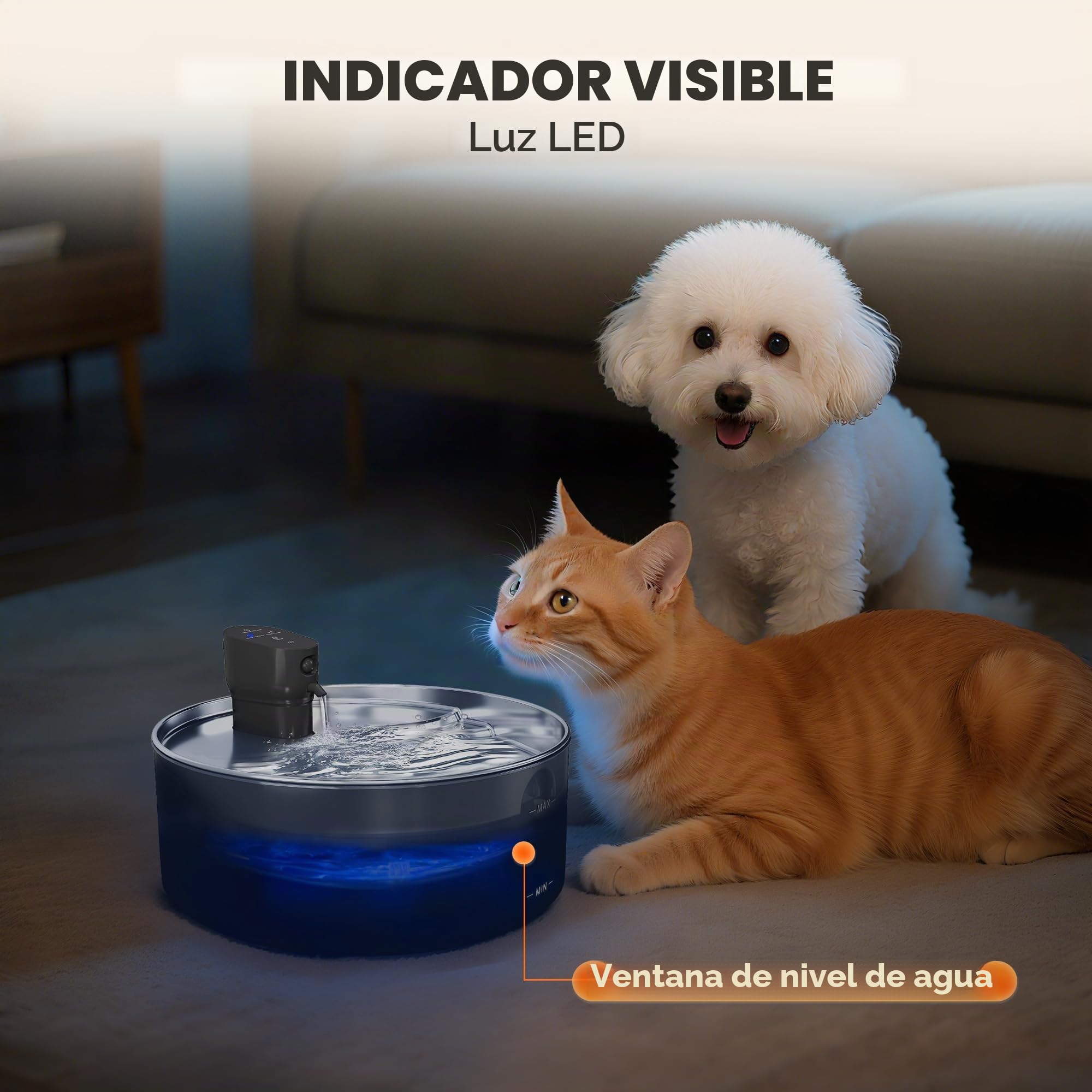 PawHut Fuente de agua para gatos de 7 l, acero inoxidable con bomba silenciosa, ventana de nivel de agua, filtro de carbón activo, sensor de movimiento, sistema de filtro, funciona con pilas, fuente