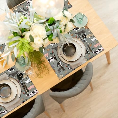 Miniatura 7 de Juego de 4 manteles individuales de verano con diseño de vaca gallo, bonitos animales de granja, vacaciones, cocina, comedor, decoración para