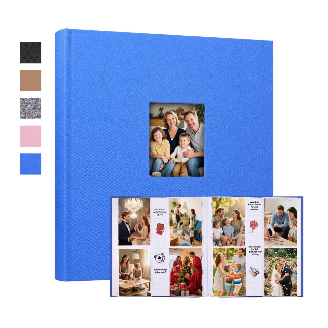 Album photo 10x15 lin bleu avec fenêtre, grand format 600 vues de prestige