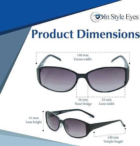 Miniatura 4 de In Style Eyes Elegantes lentes de sol bifocales con montura completa, montura completa, montura oblonga, lentes no polarizados, color tortuga, 1.0 x