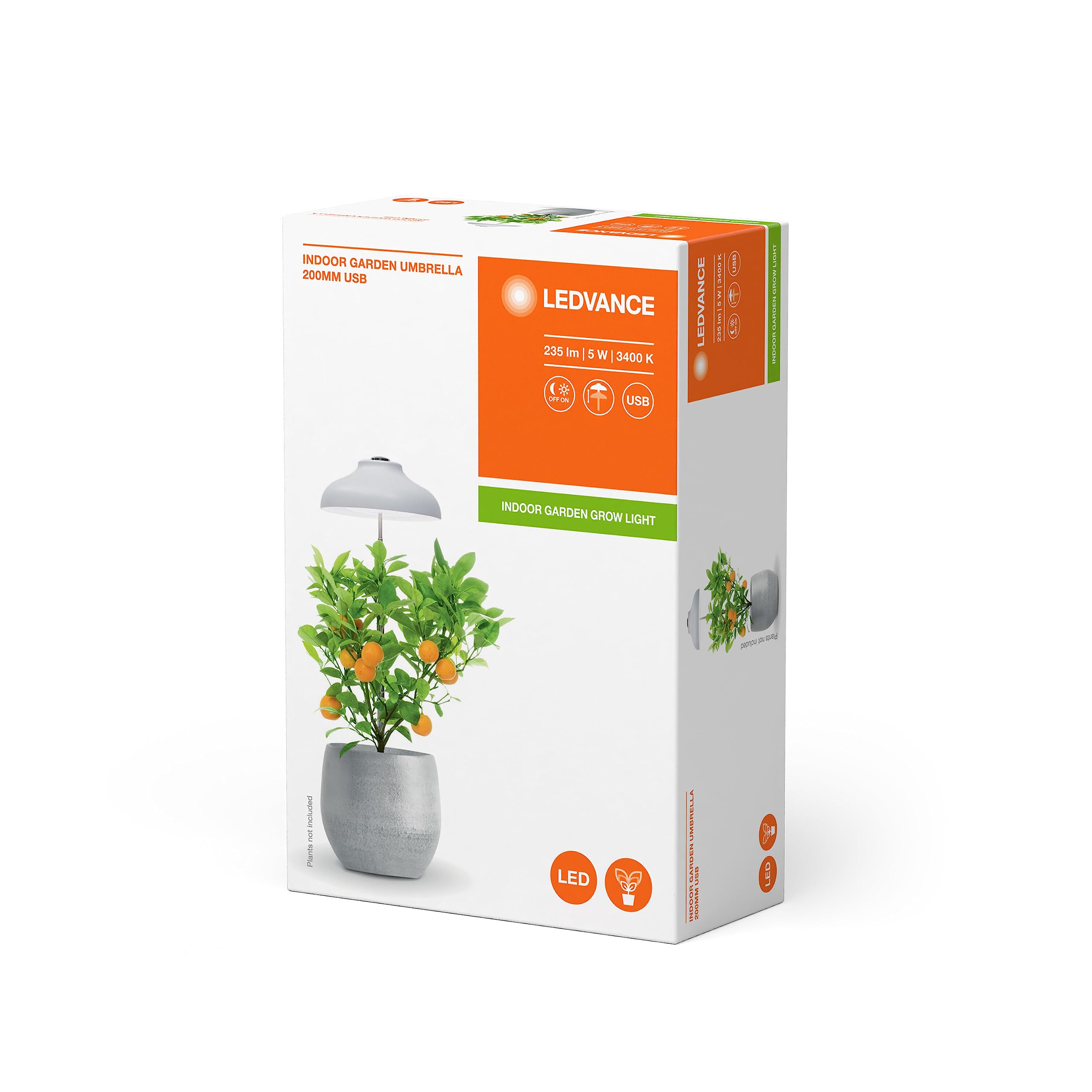 LEDVANCE Oprawa oświetleniowa: for wszystkie powierzchnie, Indoor Garden Umbrella 200 USB WT / 5 W, 5 V, kąt rozsyłu światła: 105°, Neutralna Biała, 3400 K, materiał: plastic/metal, IP20