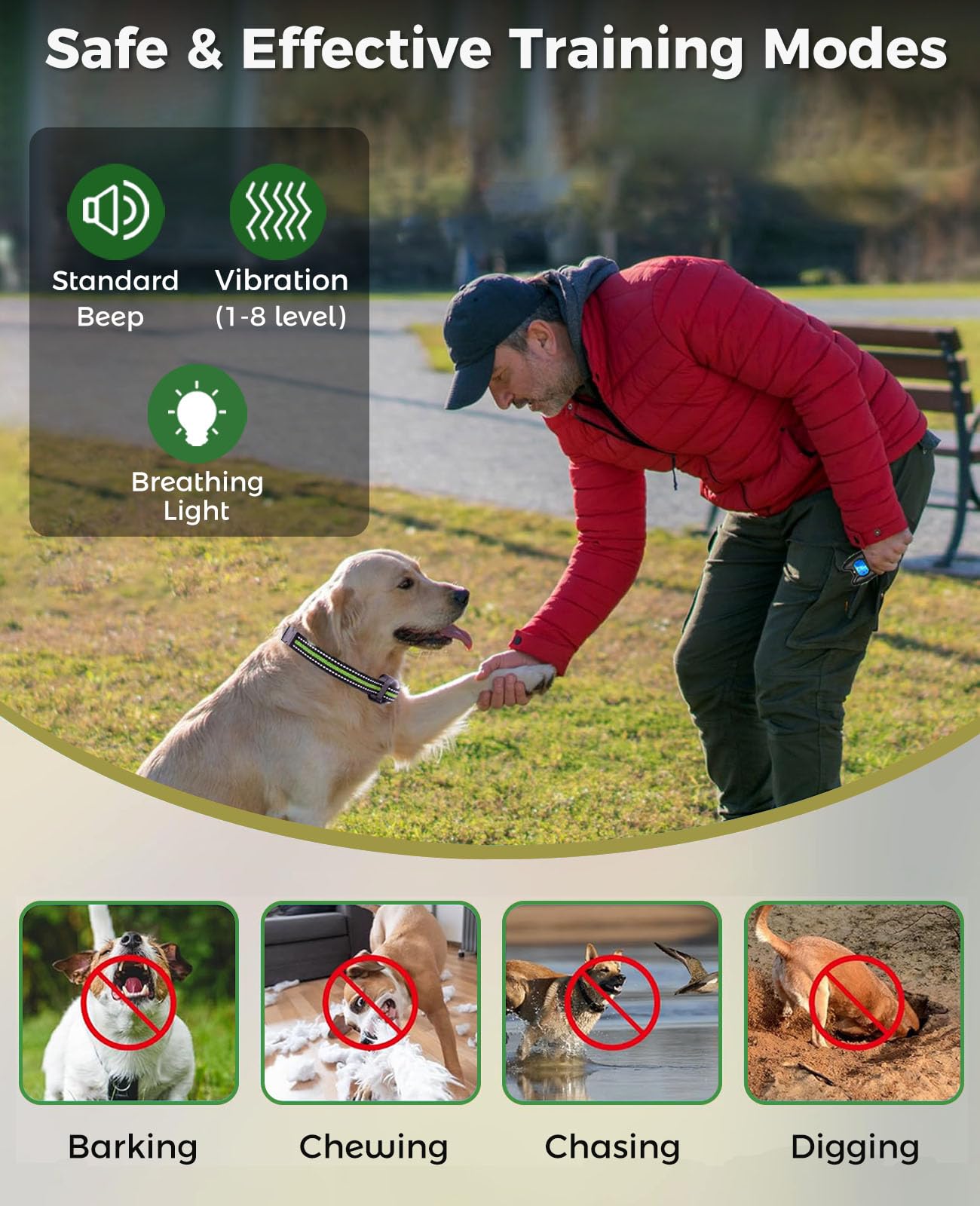 Collars Antiladridos -Collar de Adiestramiento para Perros, Conforme Nueva Ley Española de Bienestar Animal, Alcance 2000ft, Modos de Sonido & Vibración (1-8), Collar Impermeable para Todos los Perros