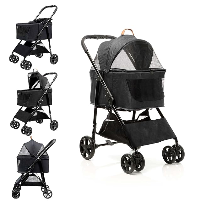 Foto 3 de 8 de Fudajo Carrito para perros 2en1 plegable negro carro de mascotas con bolsa de transporte desmontable