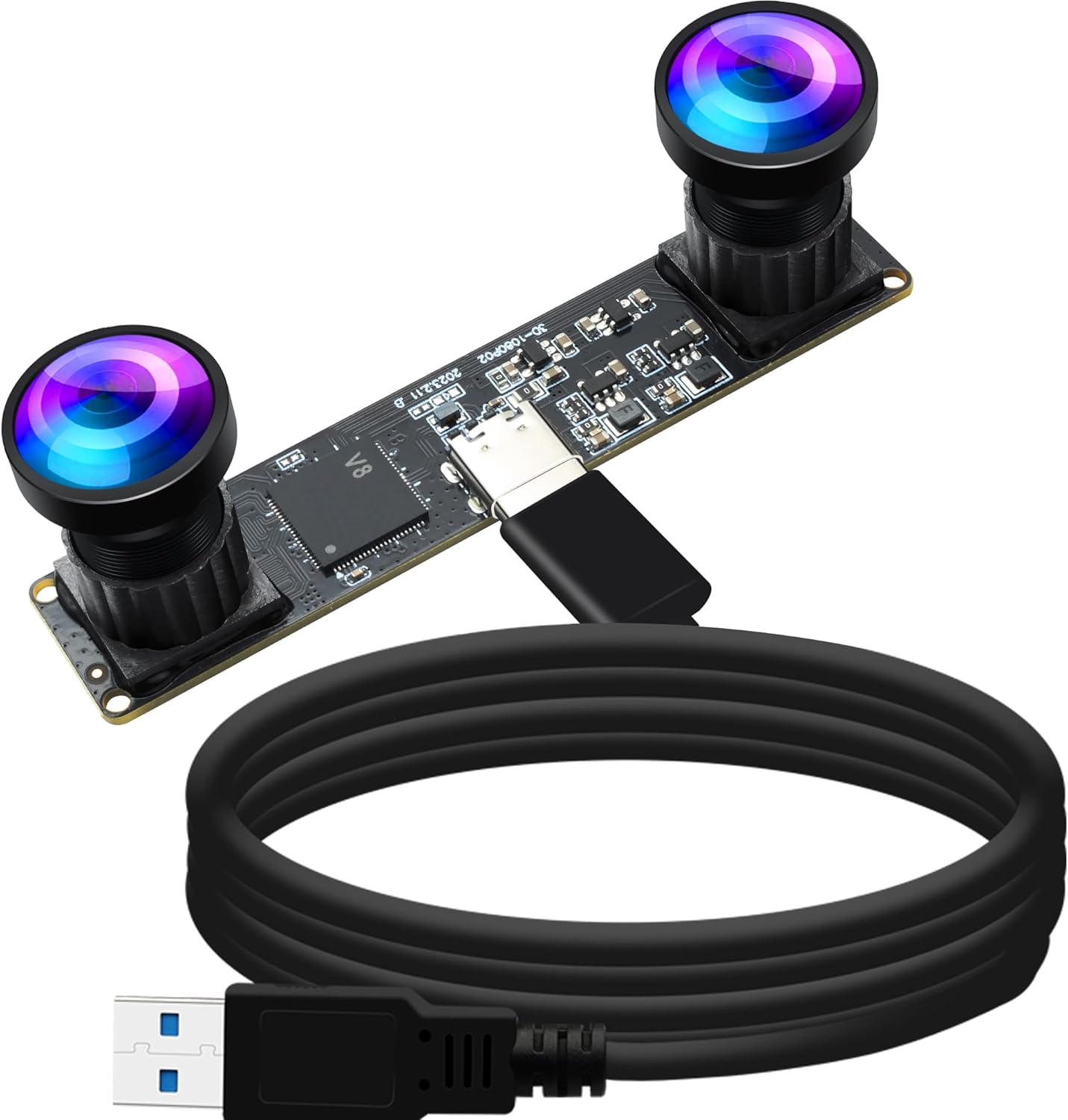 Magnolia 1080P 60FPS Stereo USB Camera for Computer, Synchronization Dual Lens 113 Degree Wide Angle View Webcam 4MP 3D Binocular Webcamera Plug & Play for VR/QR Codes Scanning/Face Recognition