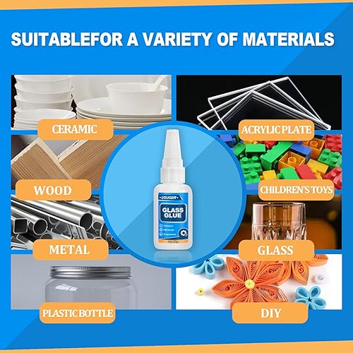 Miniatura 3 de Pegamento para vidrio, 1.23 onzas, adhesivo de curado súper rápido para plástico, cerámica, madera, metal, vidrio, goma, manualidades, transparente,
