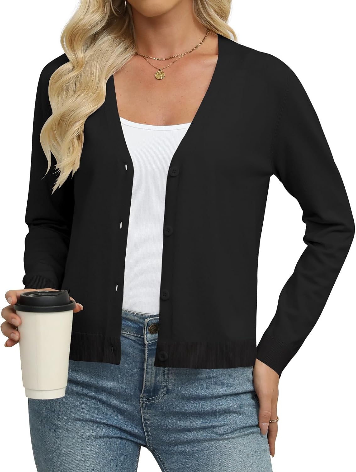 Womens Soft Cropped Cardigan Knit Casual Lightweight Shrug Sweater Tops