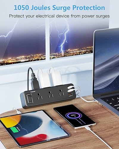 Miniatura 5 de Regleta de alimentación con abrazadera de escritorio con PD 20W USB C, protector de sobretensiones de montaje en borde de escritorio con 6 tomas,