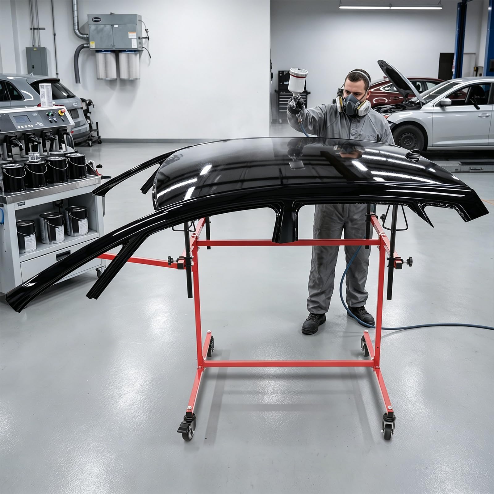 FelgenlackierstäNder 360° Drehbar, HöHenverstellbar, Bis 100Kg, Rot | Für Werkstätten, Hobbybastler, Lackierarbeiten; 4 Verstellbare Kegel – Einfaches Lackieren Von Felgen Und Karosserieteilen