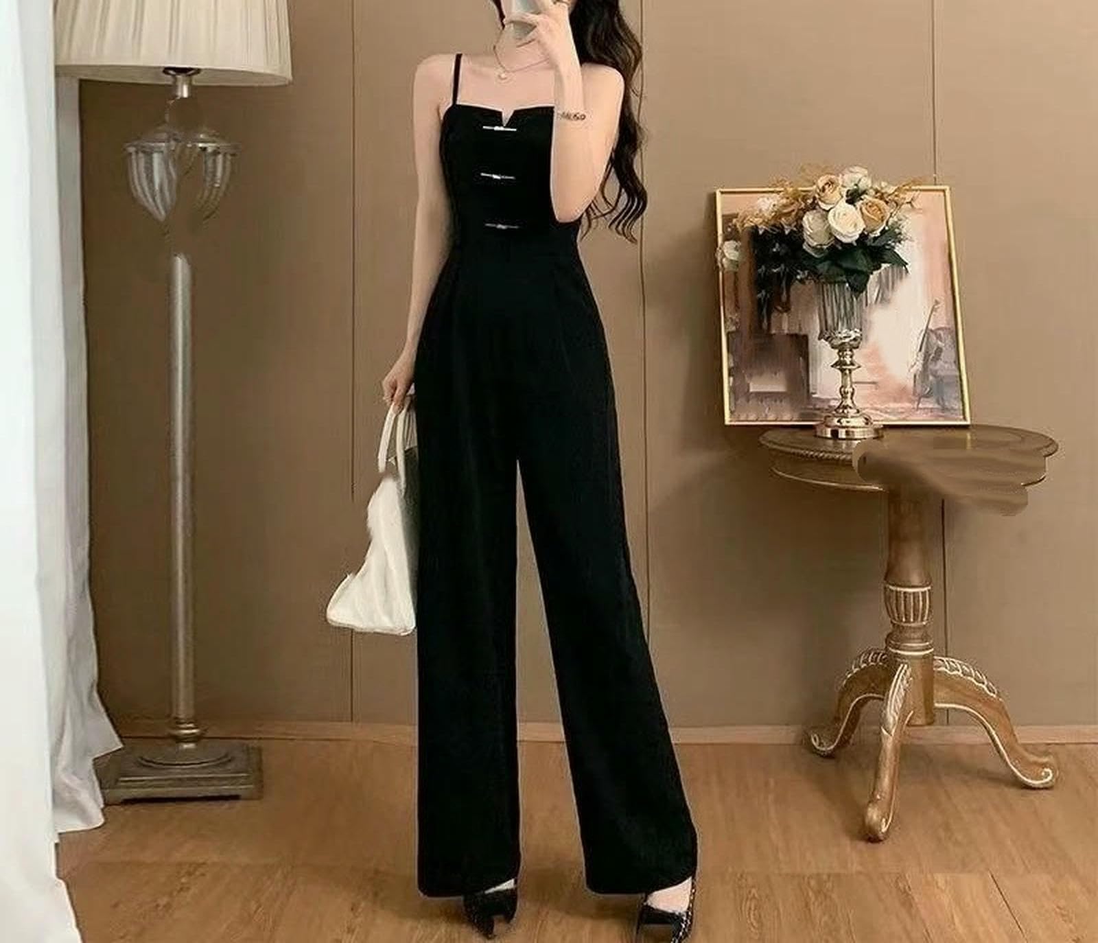Mono De Verano Mono De Verano Ajustado De Pierna Ancha con Tirantes para Mujer