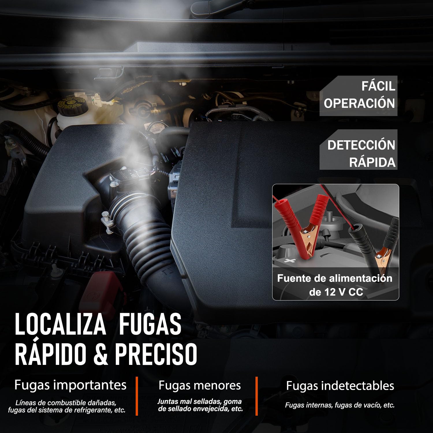Détecteur de Fuite de Fumée avec Pompe à Air Intégrée – Machine à Fumée Automobile 12V pour Diagnostic EVAP, Système de Carburant, Admission, Échappement et Tuyauterie