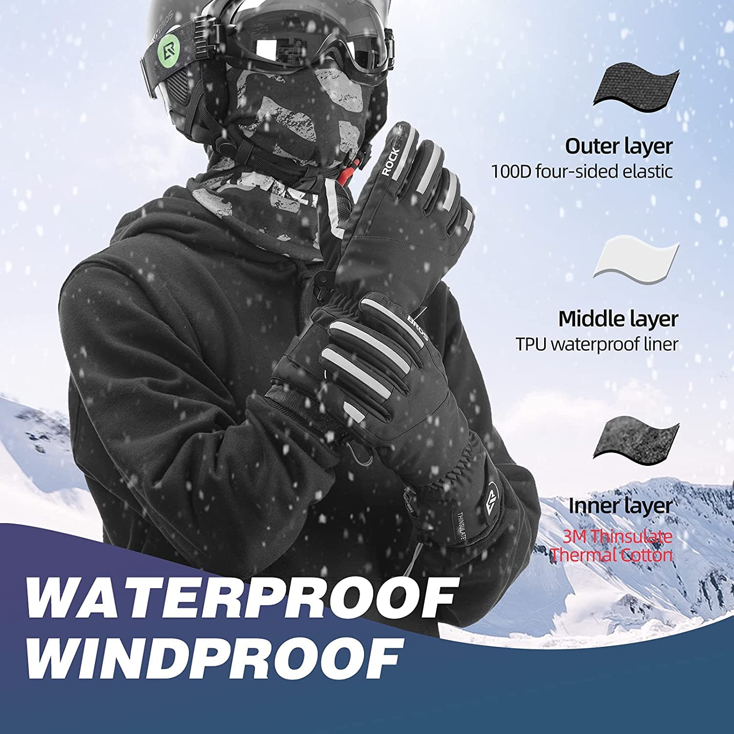 ROCKBROS Winterhandschuhe Fahrradhandschuhe Herren Winddicht