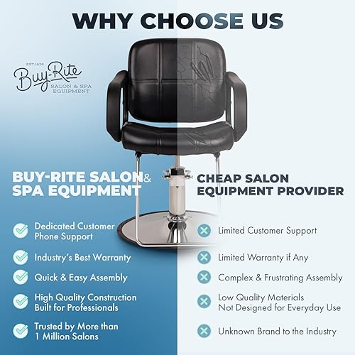 Vista 6 de Buy-Rite SY-1801 - Silla de estilo Chris, asiento de salón negro extra ancho con giro de 360, altura ajustable, base cromada, marco duradero