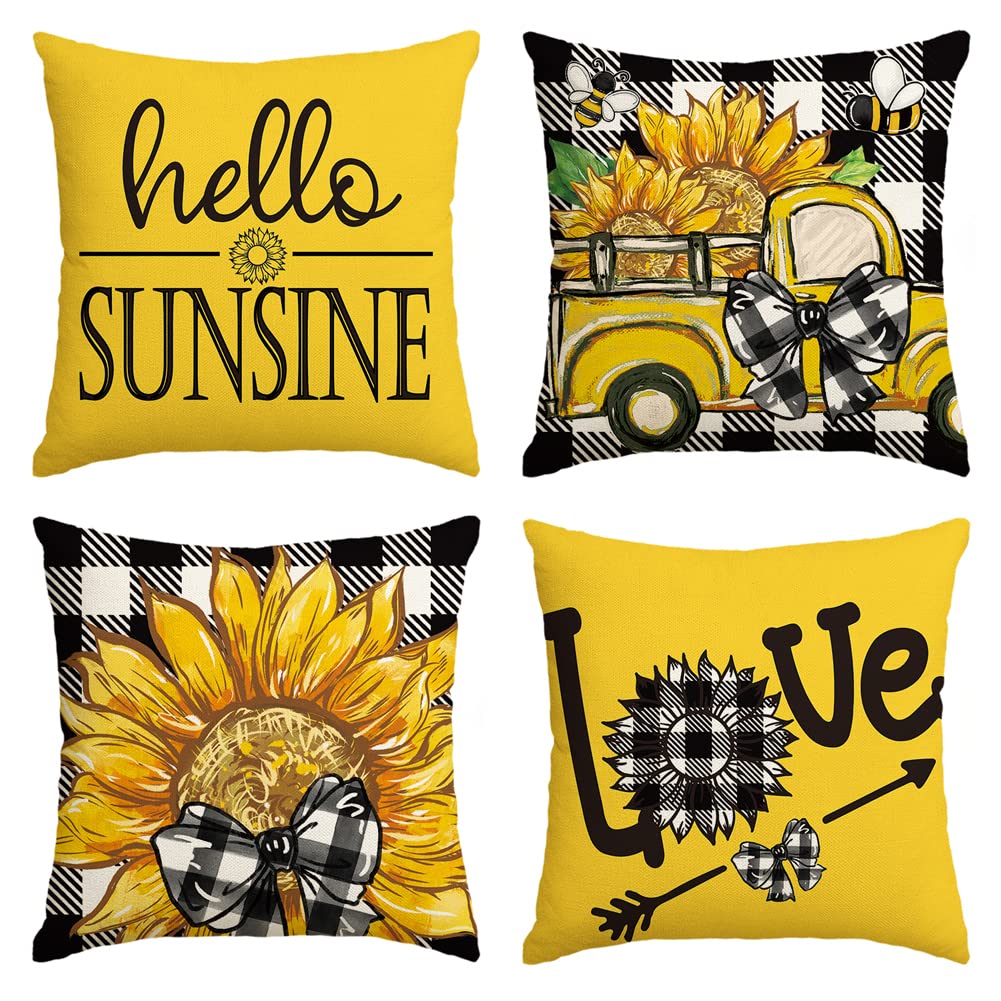 Housses de coussin de jardin d'été motif camion tournesol pour décoration de canapé