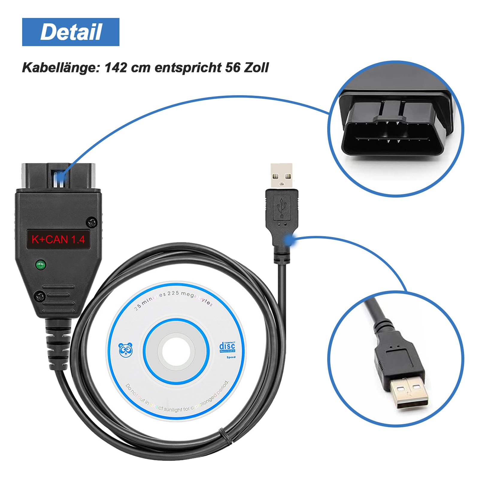 per K CAN Commander v1.4 Cavo for V-A-G,Lettore Codici OBD per Veicoli for V-vv/Audi/Skoda/SEAT/Nissan,Compatibile con k+can Commander 1.4 e V WTOOL Software di Programmazione ECU Scanner Strumento