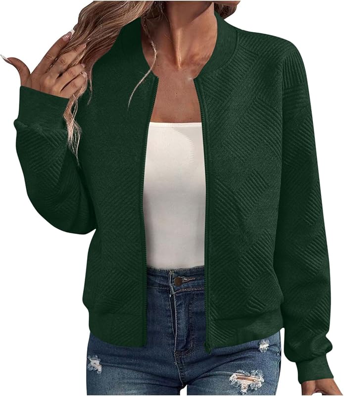 Womens Zip Up Bomber Jacket Lightweight Casual Coat Airport Outfit